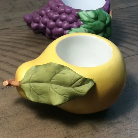 6 Cornucopia tea candleholders grapes 🍇 pear 🍐pumpkin 🎃 peach 🍑 squash &plum - Picture 7 of 16